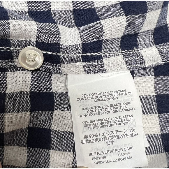 J Crew Women's Boy Shirt Sz 00 Button Down Navy Blue Check Long Sleeve - Picture 8 of 10